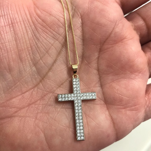 18k Gold Filled CZ Cross Necklace - Picture 5 of 7